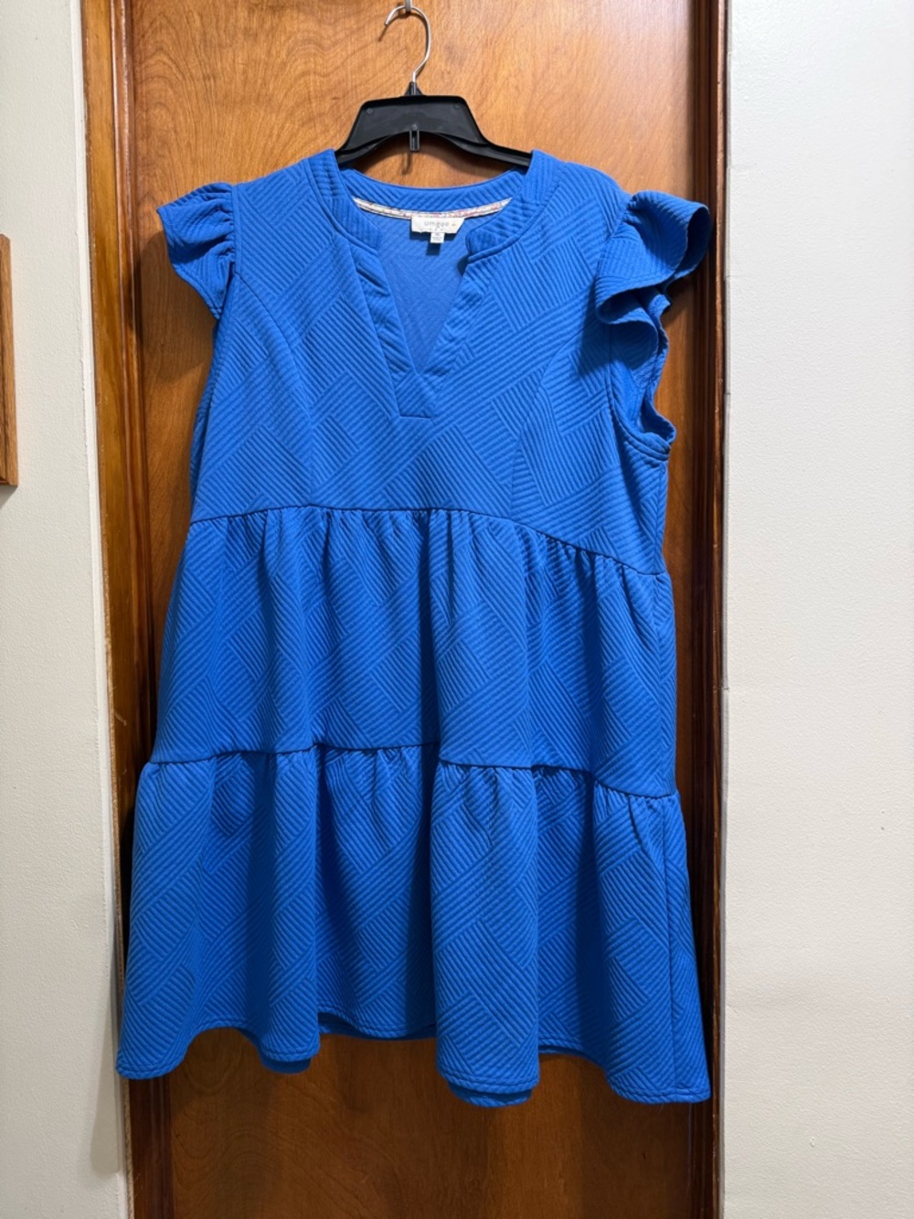 Umgee Cobalt Blue Tiered Ruffle Sleeve Dress
